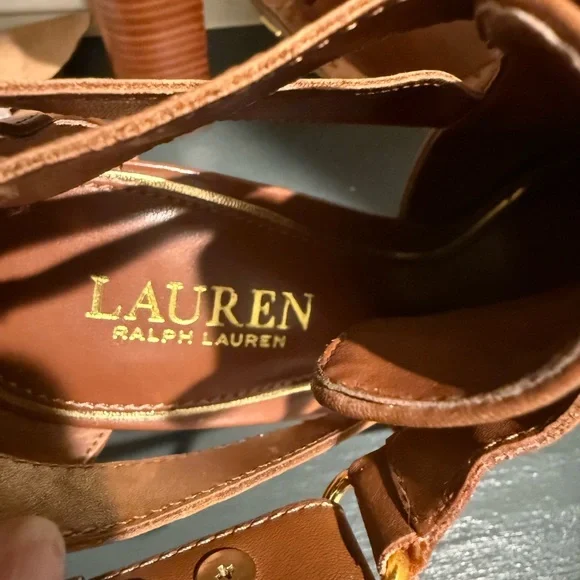 Lauren Ralph Lauren Tan Leather Peep-Toe Heels - Picture 4 of 4